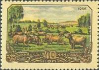 (1956-090) Марка СССР "Стадо коров"    Сельское хозяйство в СССР I O